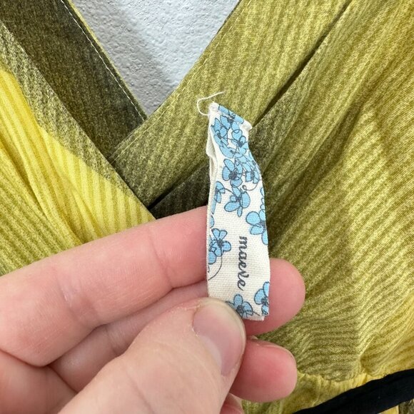 Anthropologie Maeve Chartreuse Ombre V Neck Suplice Mini Dress Size 6 - Picture 4 of 6